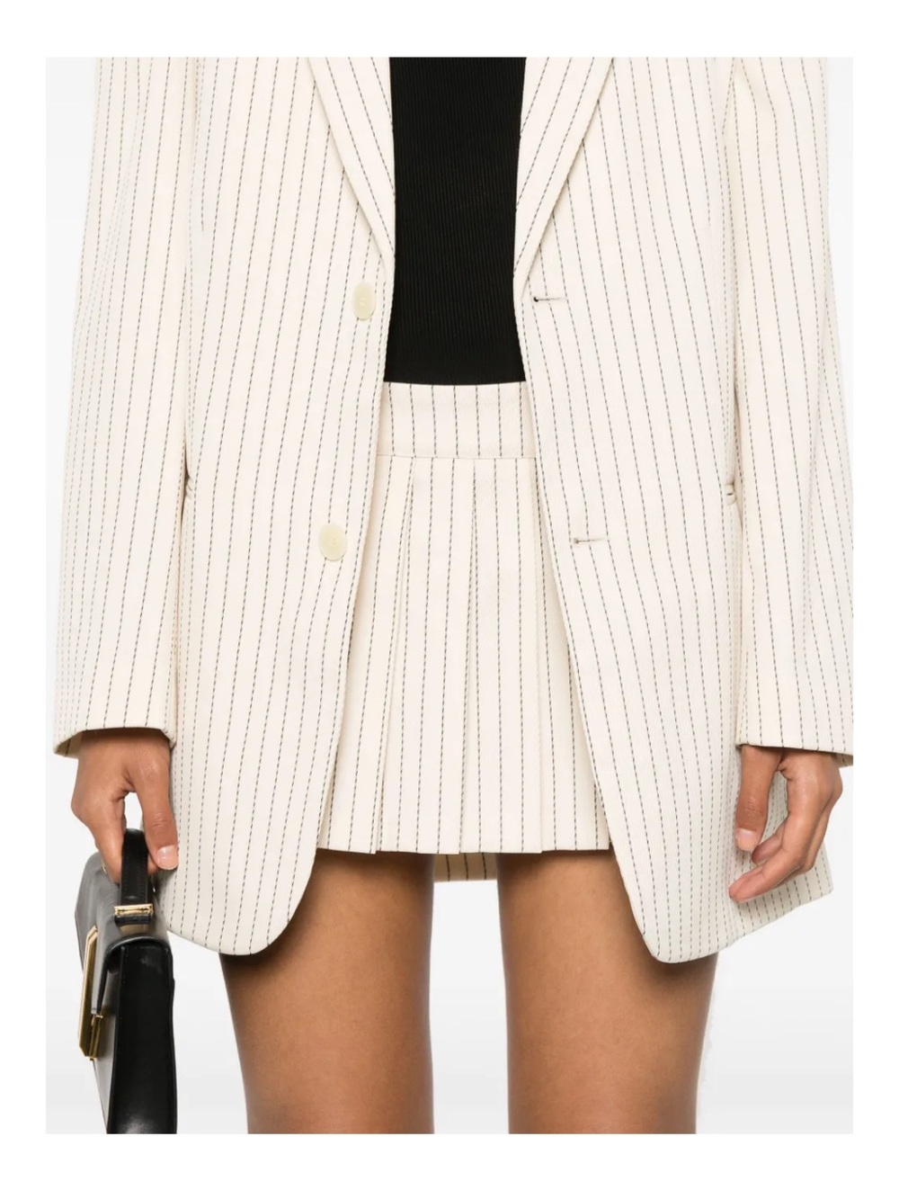 NWT The Frankie Shop Blake Pleated Twill Mini Skirt in Beige/Black Pinstripe M